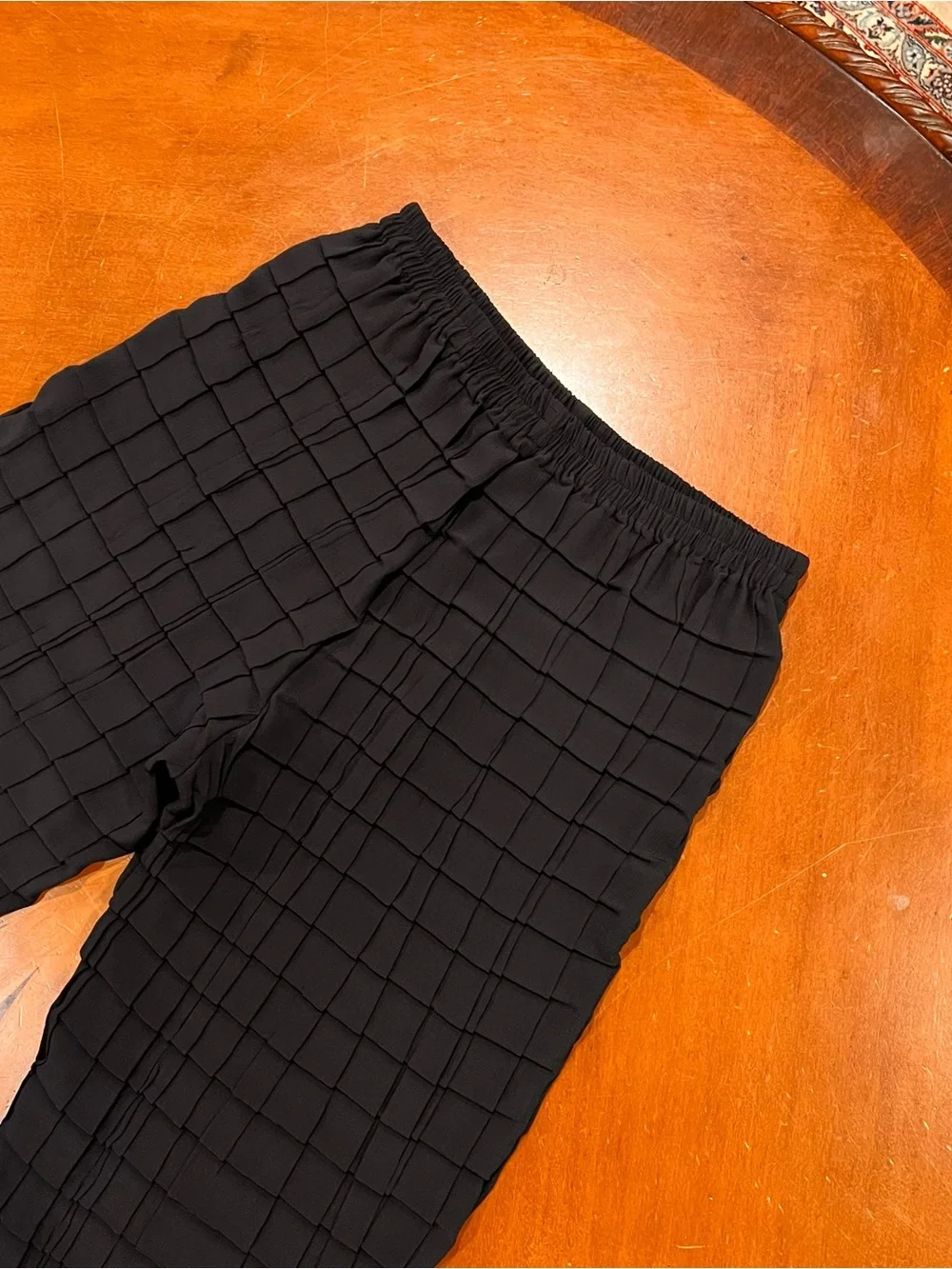 Babette High-Rise Wide Leg Pull-On Pant Black Check Lagenlook Flowy Crinkle